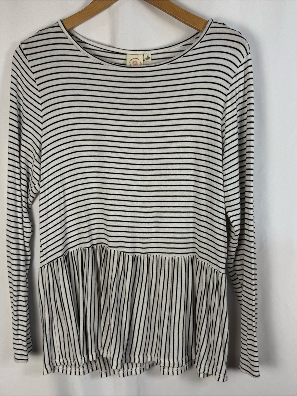 Striped Black & White Long-Sleeve Peplum Top
